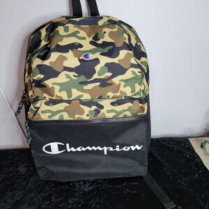 Champion Camo Backpack With Black Bottom Padded Straps & Large Front Pocket